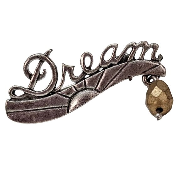 Chico’s Silver Tone  Cursive Letter Sign DREAM W/ Dangle Charm Pin, Signed L318 - Picture 4 of 9